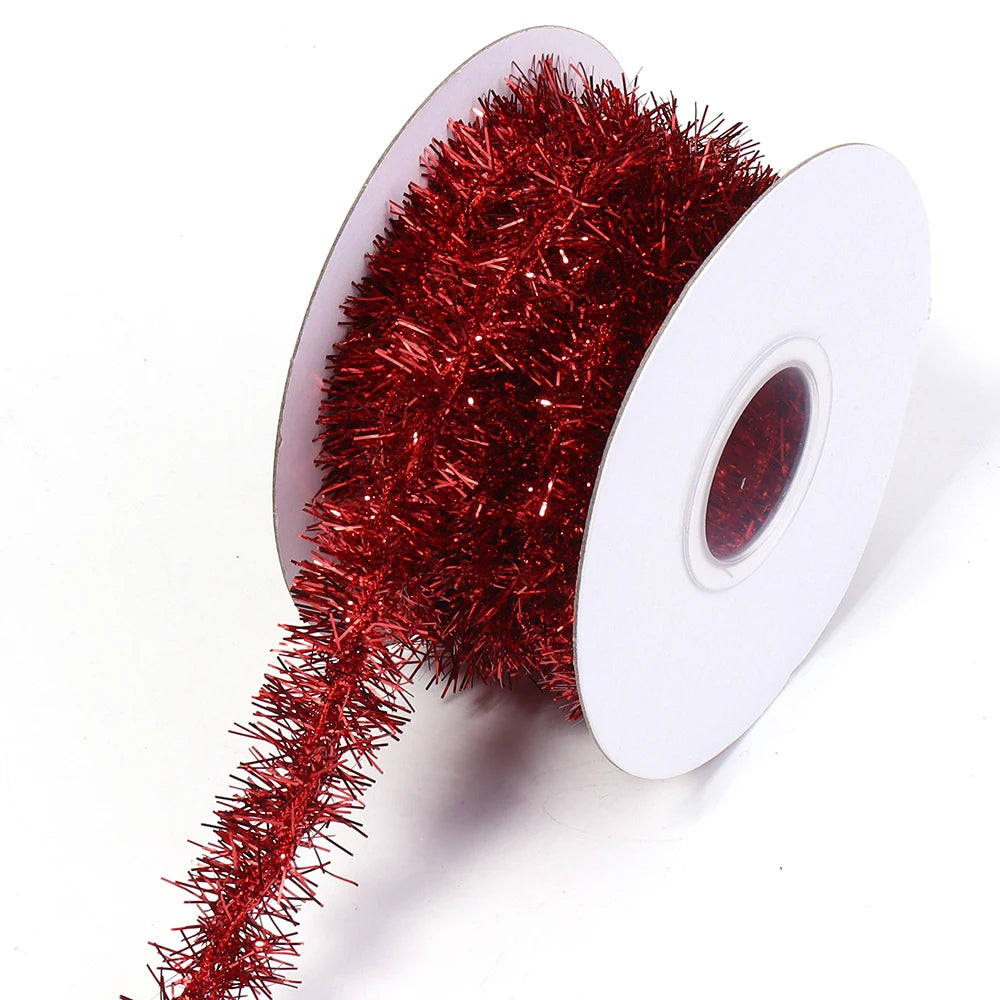 10Yards Christmas Ribbon Garland Cane Foil Tinsel Glitter Metallic Xmas Tree Wrapping Ribbons Ornaments DIY New Year Party Decor
