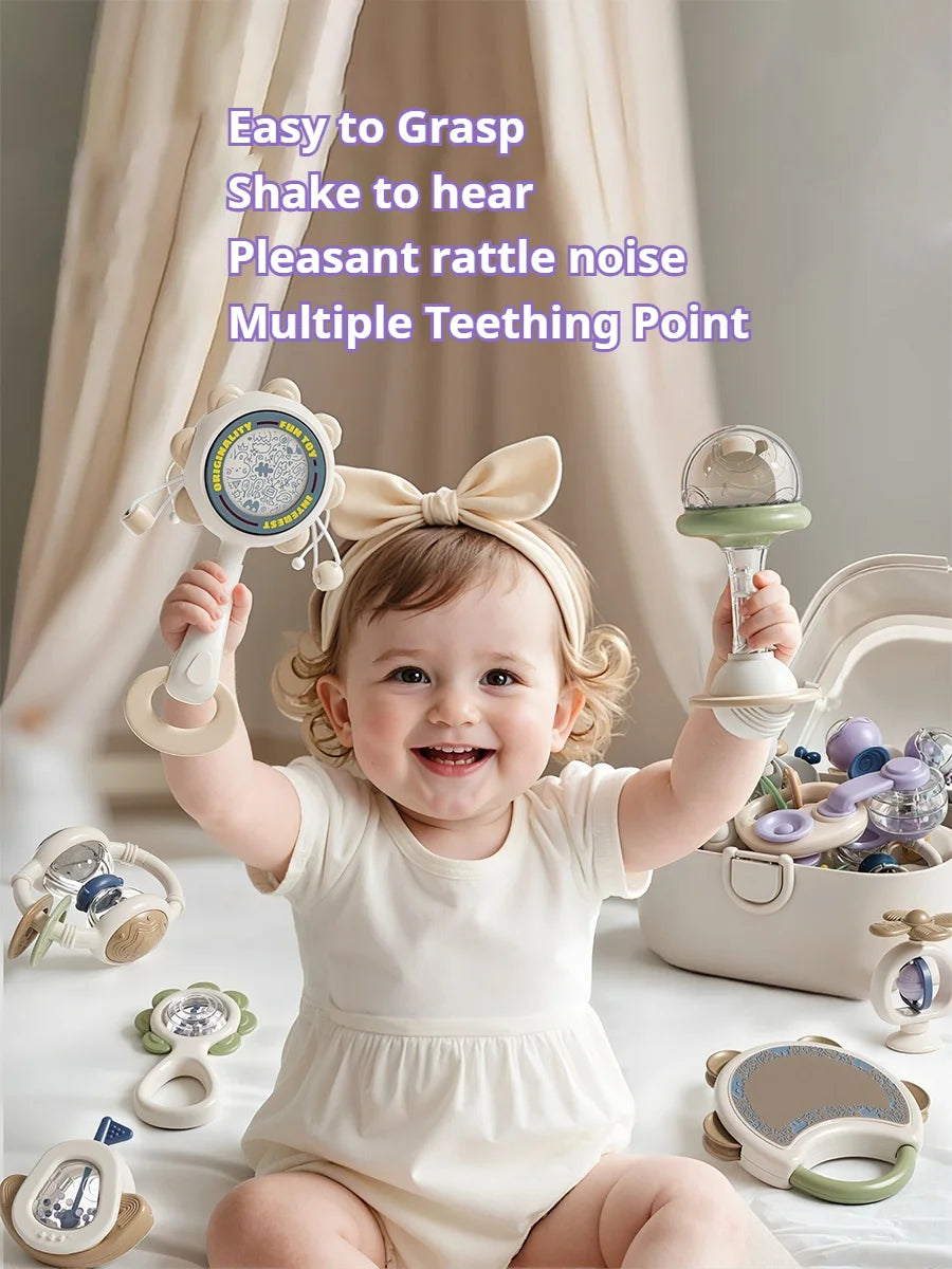 10Pcs Baby Rattles & Teethers Set Infant Toys 6+ Months Teether Grasping Shake Toys Sensory Toy with Soft Textures Newborn Gifts