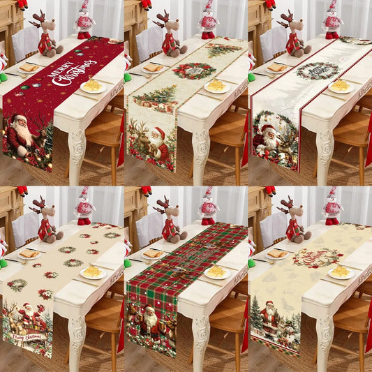 Vintage Christmas Table Runner Retro Santa Claus Table Cover Christmas Decorations For Home 2025 Navidad Noel Gift New Year 2026