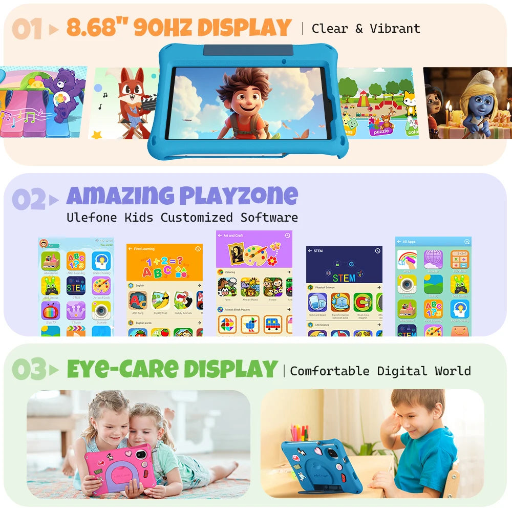 Ulefone Tab A9 Pro Kids Tablet 8.68" 90Hz Display 8GB(4+4) RAM 128GB ROM 4G MTK G91 Android 15 Tablet