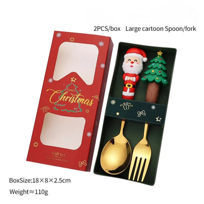 2/4/6Pcs Christmas Fork And Spoon Set,Stainless Steel Creative Tableware,Coffee Tea Dessert Forks And Spoons Gift Set