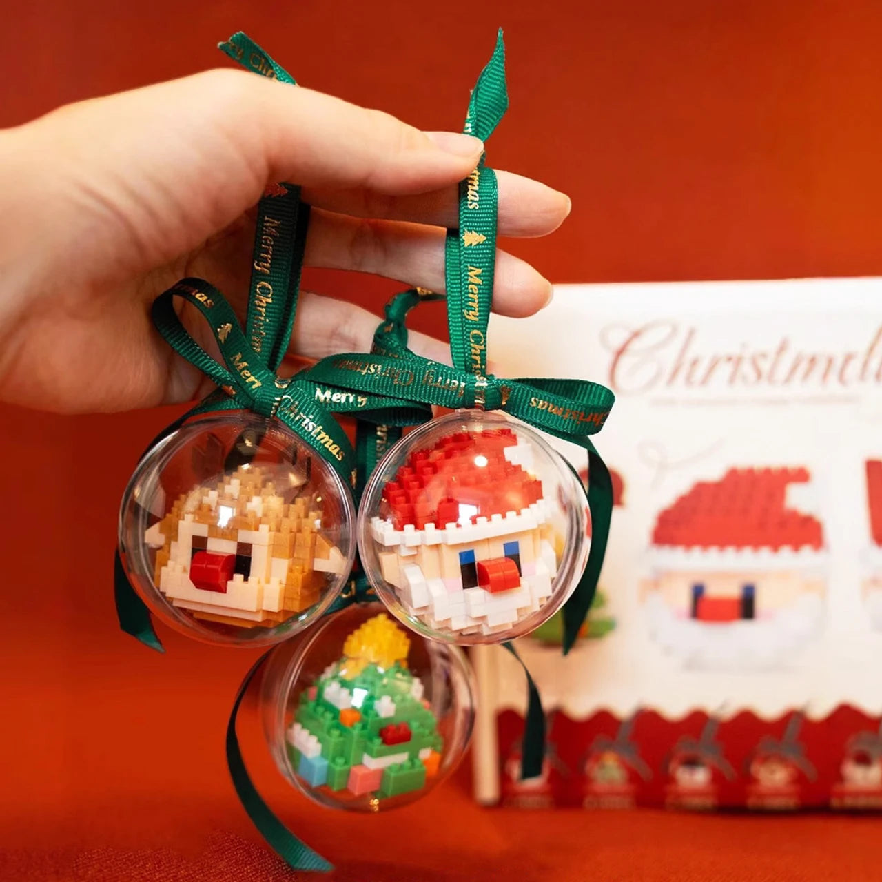Christmas Tree Decoration Santa Claus Building Block Christmas Ball Pendants Snowman Reindeer Assembly Brick Kid Xmas Party Gift
