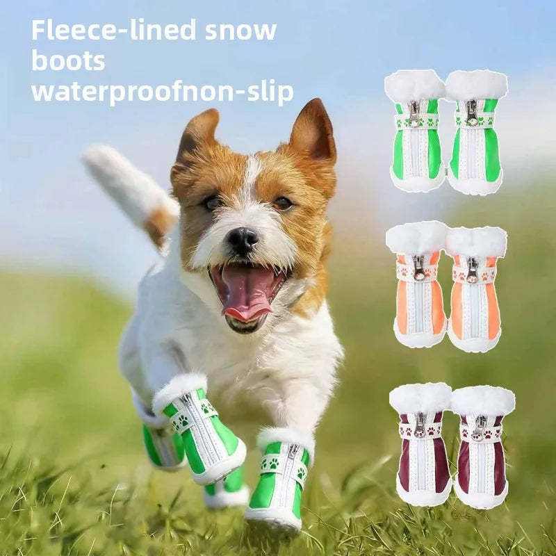 Pet High-necked Dog Boots for Warmth in Snowy Weather Waterproof PU 4-piece Set / Package Anti-slip Style for Small Dogs