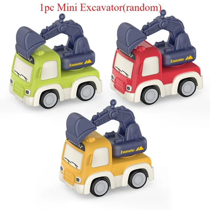 Cartoon Inertial Engineering Car Mini Toys Push and Go Car Boy's Engineering Car Excavator Dump Crane Tanker Toy Car for Kids