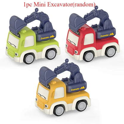 Cartoon Inertial Engineering Car Mini Toys Push and Go Car Boy's Engineering Car Excavator Dump Crane Tanker Toy Car for Kids