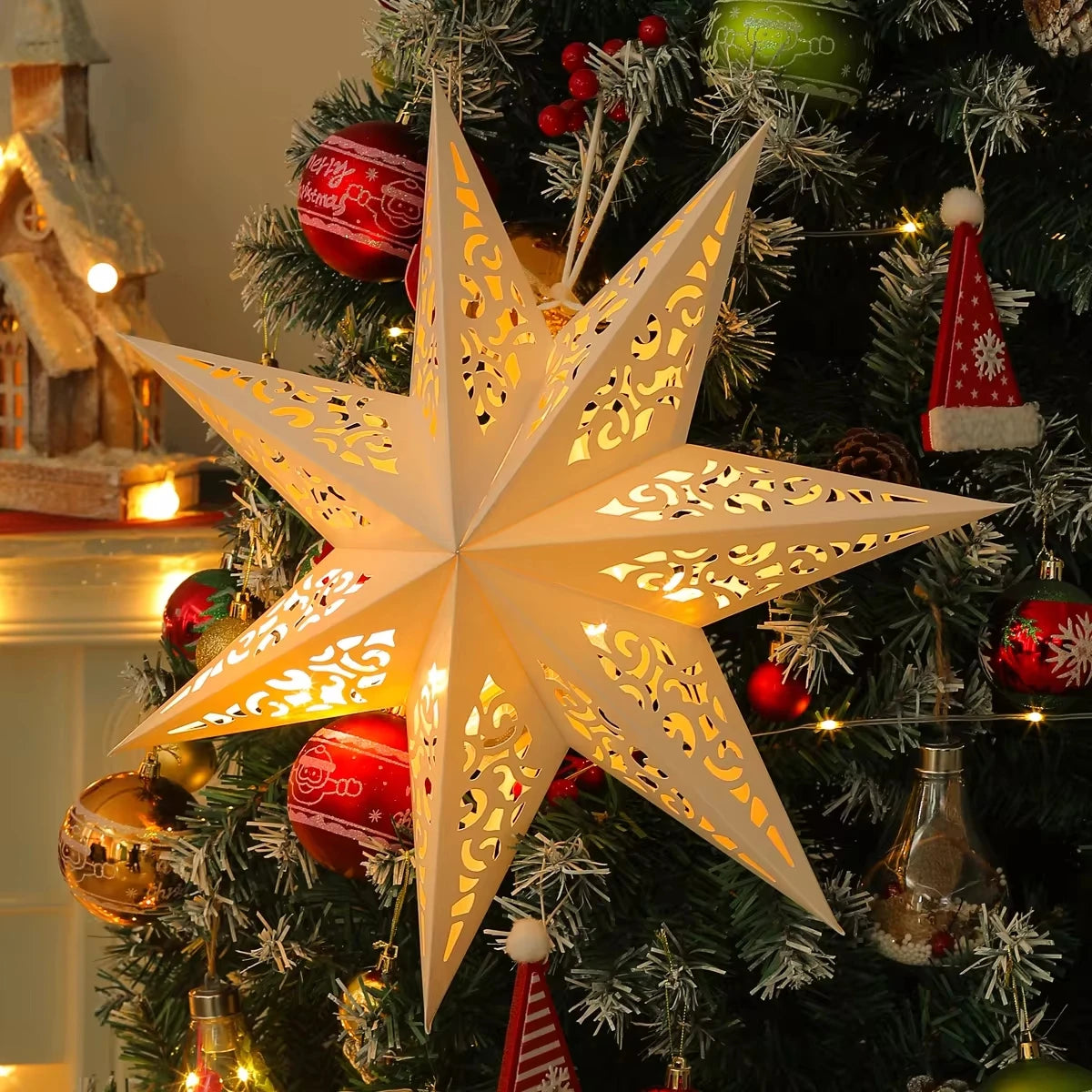 Hollow Star Hanging Pendants Christmas Decoration 2025 for Home Navidad Natal Noel Gifts Christmas Ornaments New Year 2026