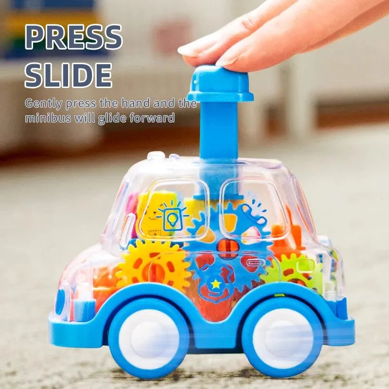 Children's Cartoon Press Gear Car Toy Lnertia Pull-back Transparent Car Baby Puzzle Sliding Toy Child Boy Girl 1-3 Year Old Gift