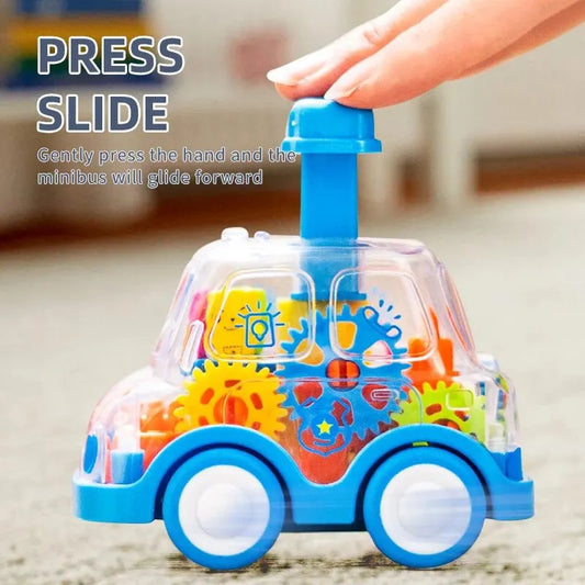Children's Cartoon Press Gear Car Toy Lnertia Pull-back Transparent Car Baby Puzzle Sliding Toy Child Boy Girl 1-3 Year Old Gift