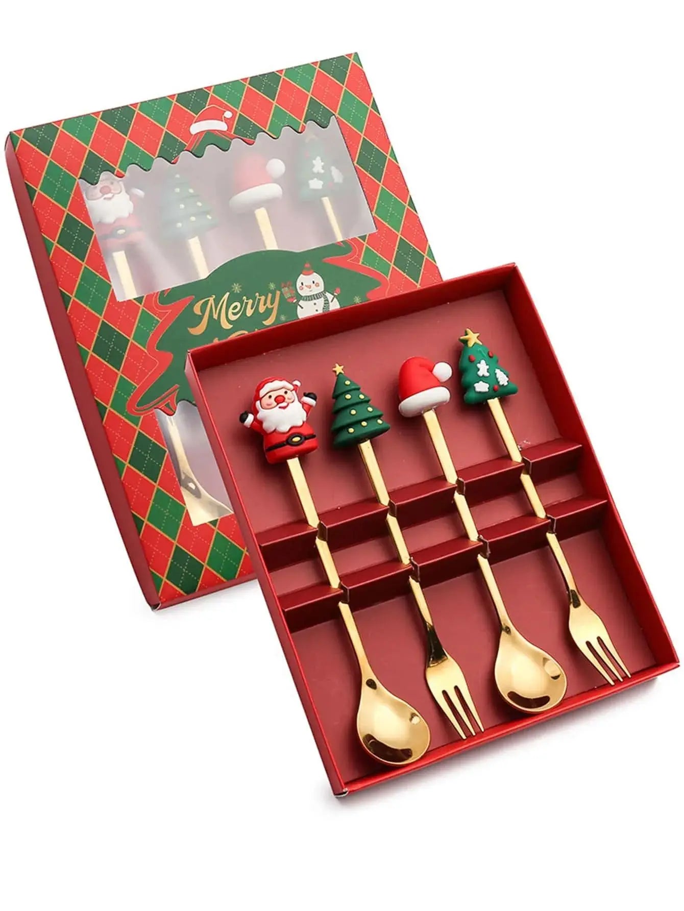 2/4/6Pcs Christmas Fork And Spoon Set,Stainless Steel Creative Tableware,Coffee Tea Dessert Forks And Spoons Gift Set
