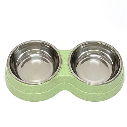 1 PCS Dual Bowl Stainless Steel Double Pet Bowls for Dogs and Cats - Non-Skid Base - Perfect for Food and Water - Easy to Clean