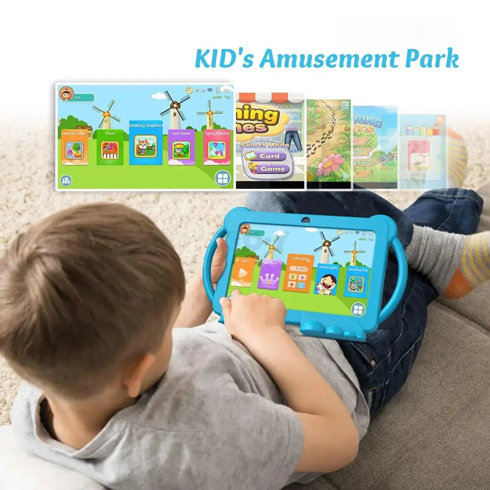 2025 New 7 Inch Kids Tablet with Cartoon Proof Case 5G WiFi Google Learning Education Tablet PC 4GB RAM 64GB ROM 4000mAh