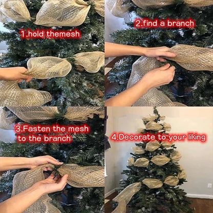 2024 Christmas Ribbon Tree Decoration Mesh Tulle Roll Fabric Pendant Merry Christmas Home Decor Xmas Gifts DIY Happy New Year