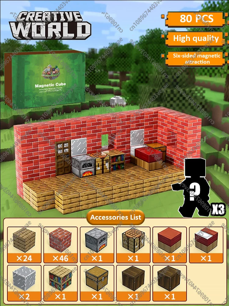 Magnetic Building Blocks Kid Toys Magnet Cube Set Mine World for Age 3+ Boys Girls DIY Model Children Magnets Toys Sensory Gifts